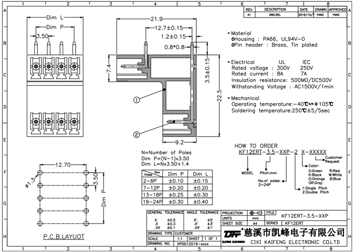 Pluggable terminal block R/A Header Pin spacing 3.50/3.81 mm 9-pole Male connector