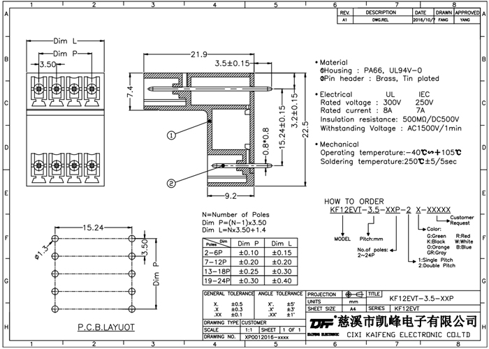 Pluggable terminal block Straight Header Pin spacing 3.50/3.81 mm 9-pole Male connector