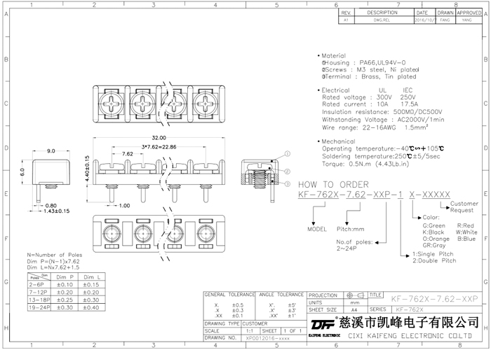 Barrier terminal blocks Screw type 1.5mm² Pin spacing 7.62mm 5-pole PCB connector